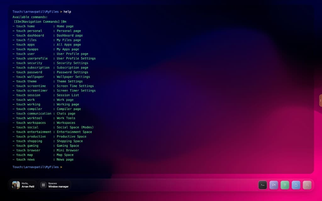 Touch OS running code and developer tools in the browser