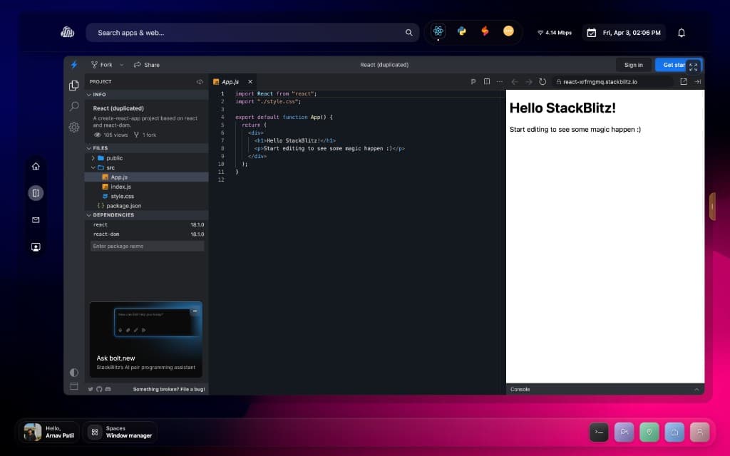 Touch OS multitasking with app windows