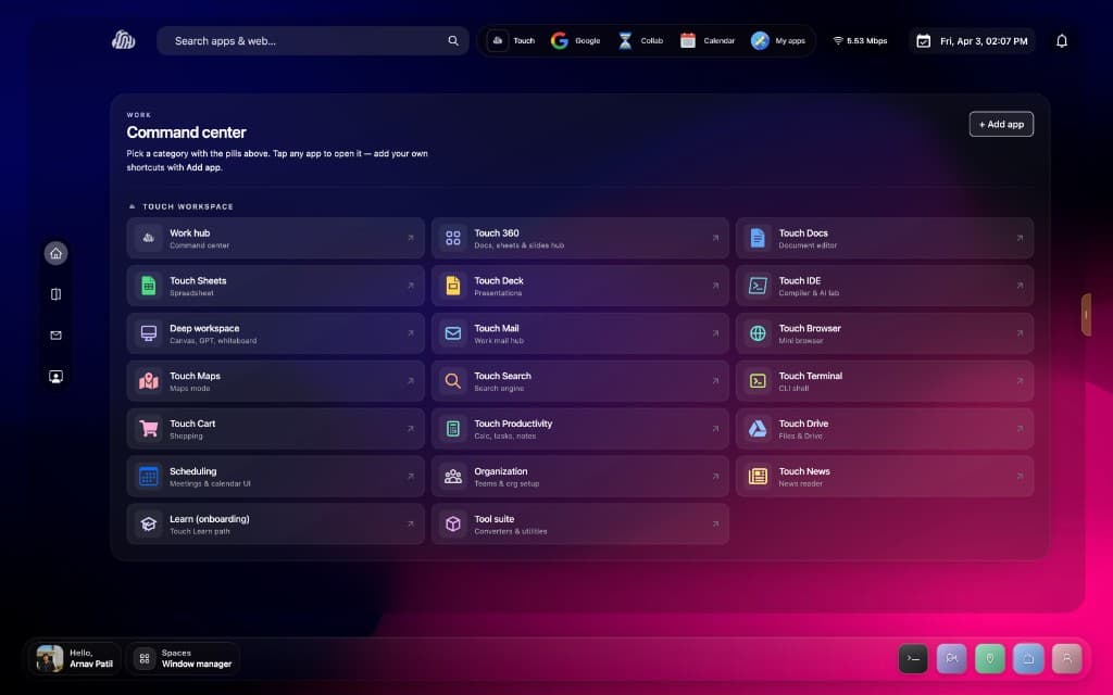 Touch OS file and app management