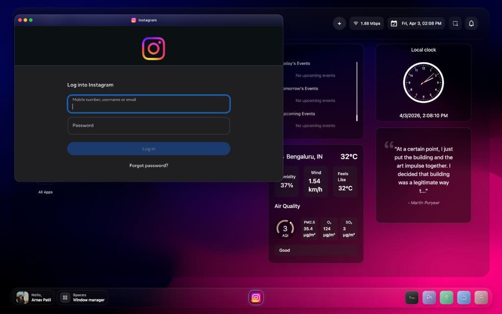 Touch OS social and communication space