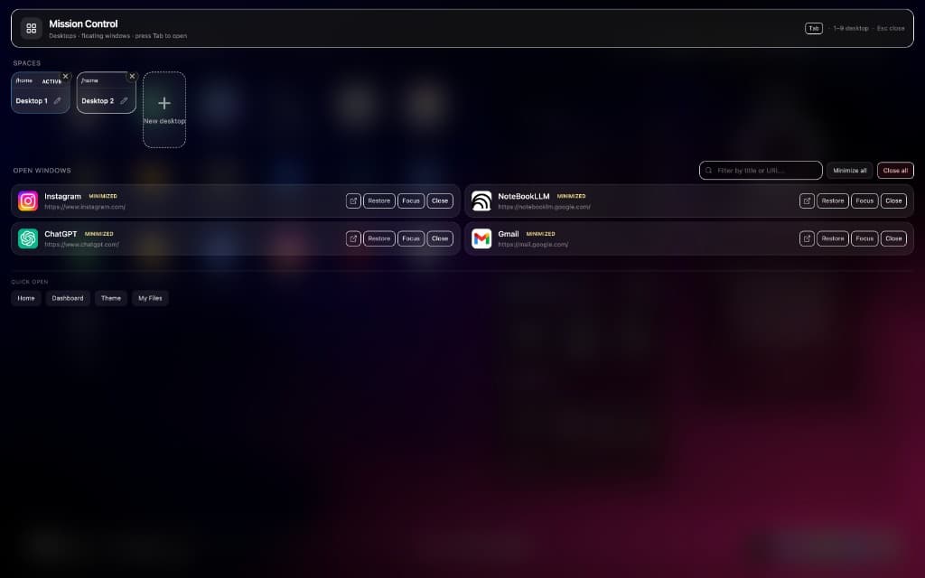 Touch OS widgets, weather, and status